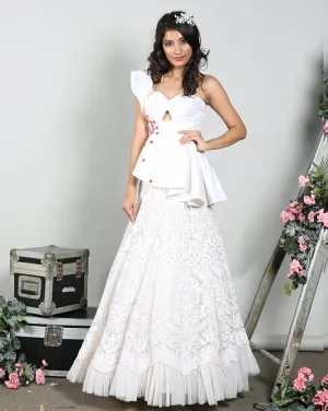 The White Peplum Lucknowi Lehenga
