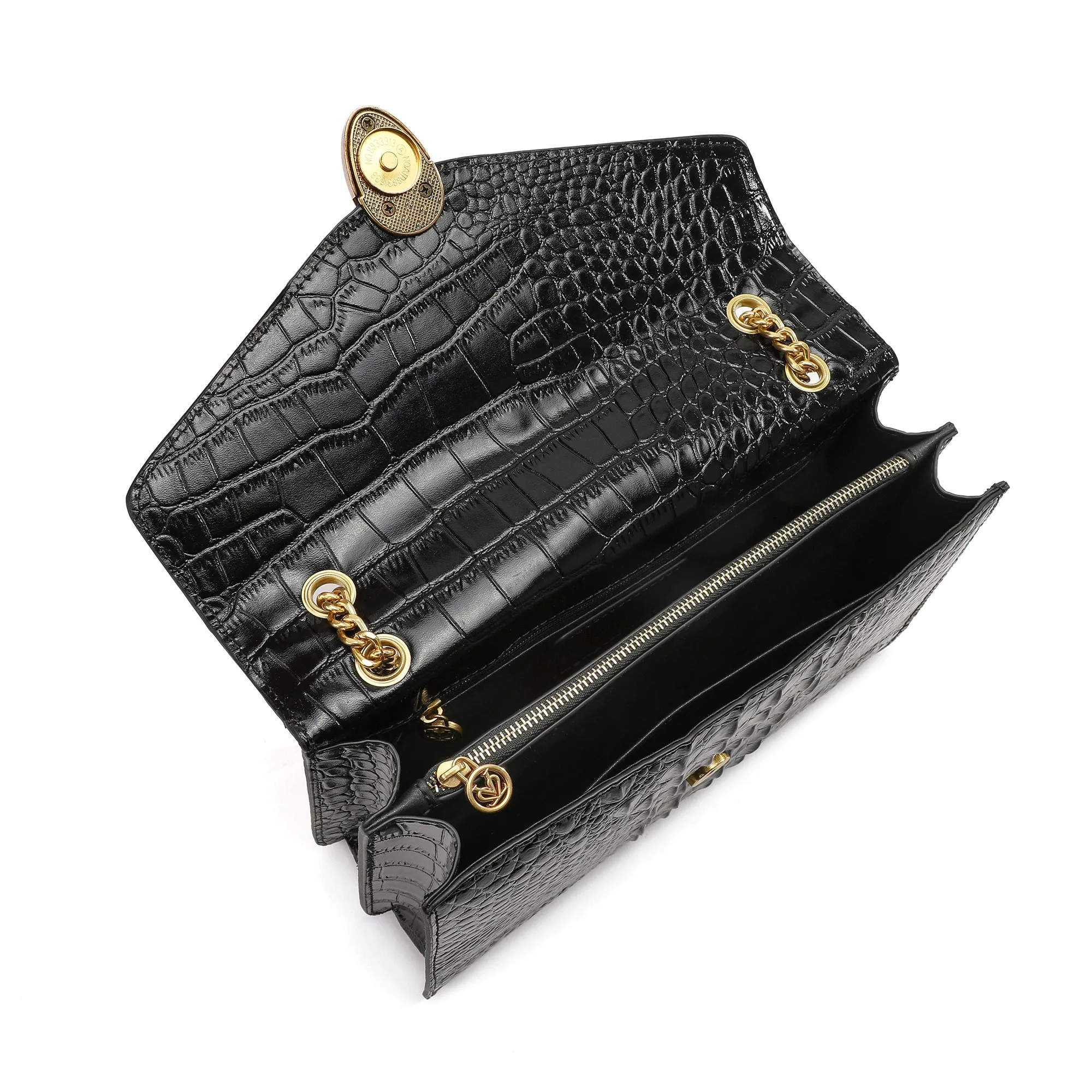 Tiffany & Fred Alligator Embossed Leather Shoulder Bag
