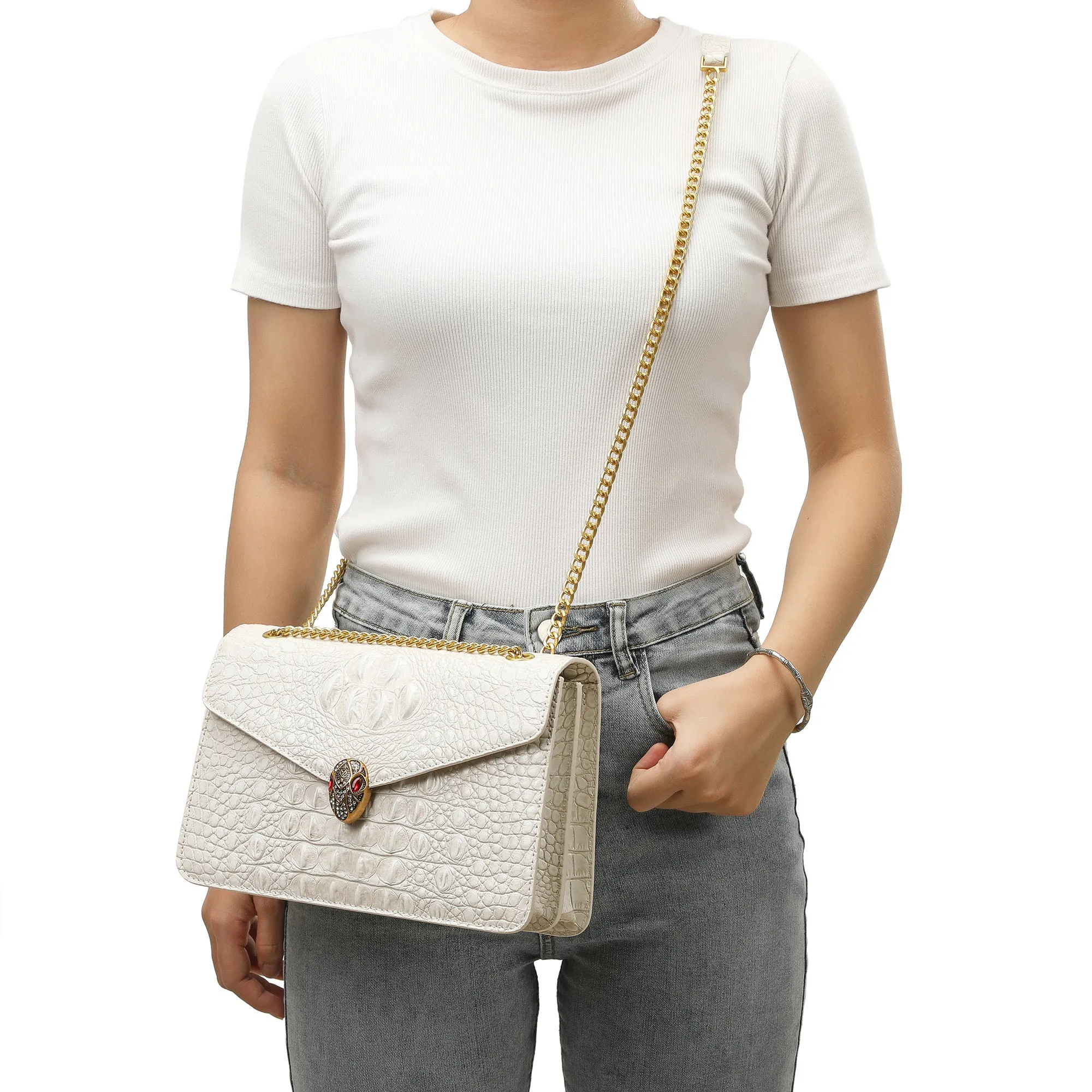 Tiffany & Fred Alligator Embossed Leather Shoulder Bag