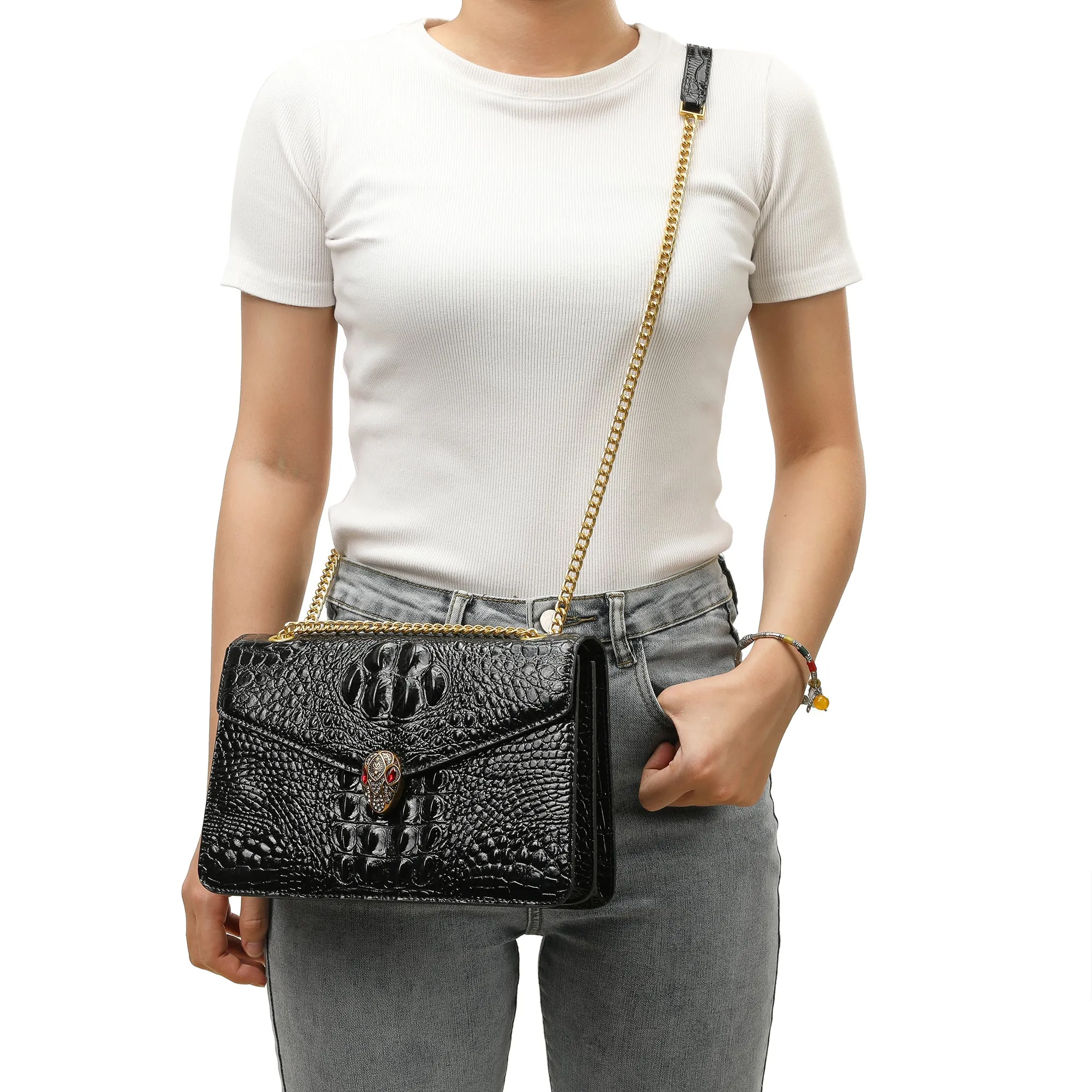 Tiffany & Fred Alligator Embossed Leather Shoulder Bag