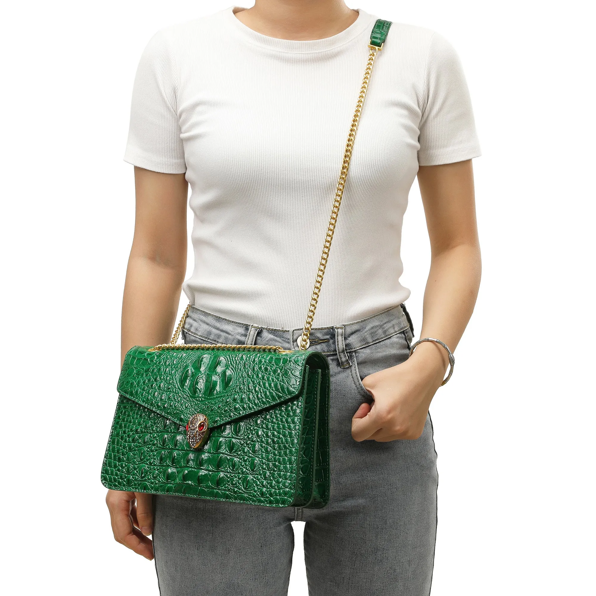 Tiffany & Fred Alligator Embossed Leather Shoulder Bag
