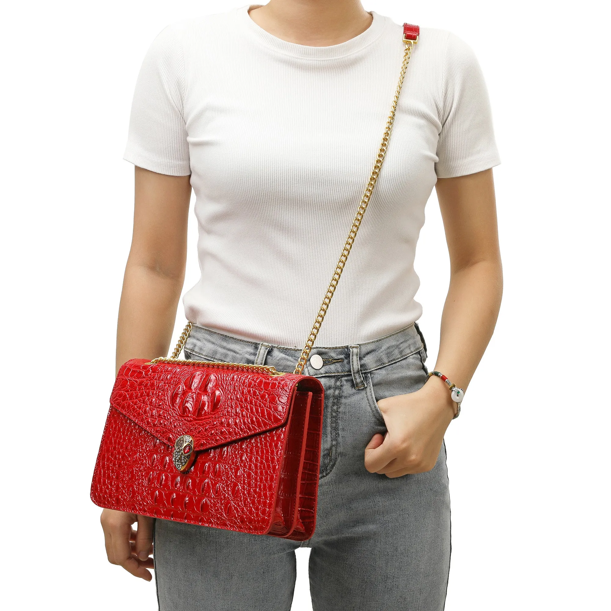 Tiffany & Fred Alligator Embossed Leather Shoulder Bag