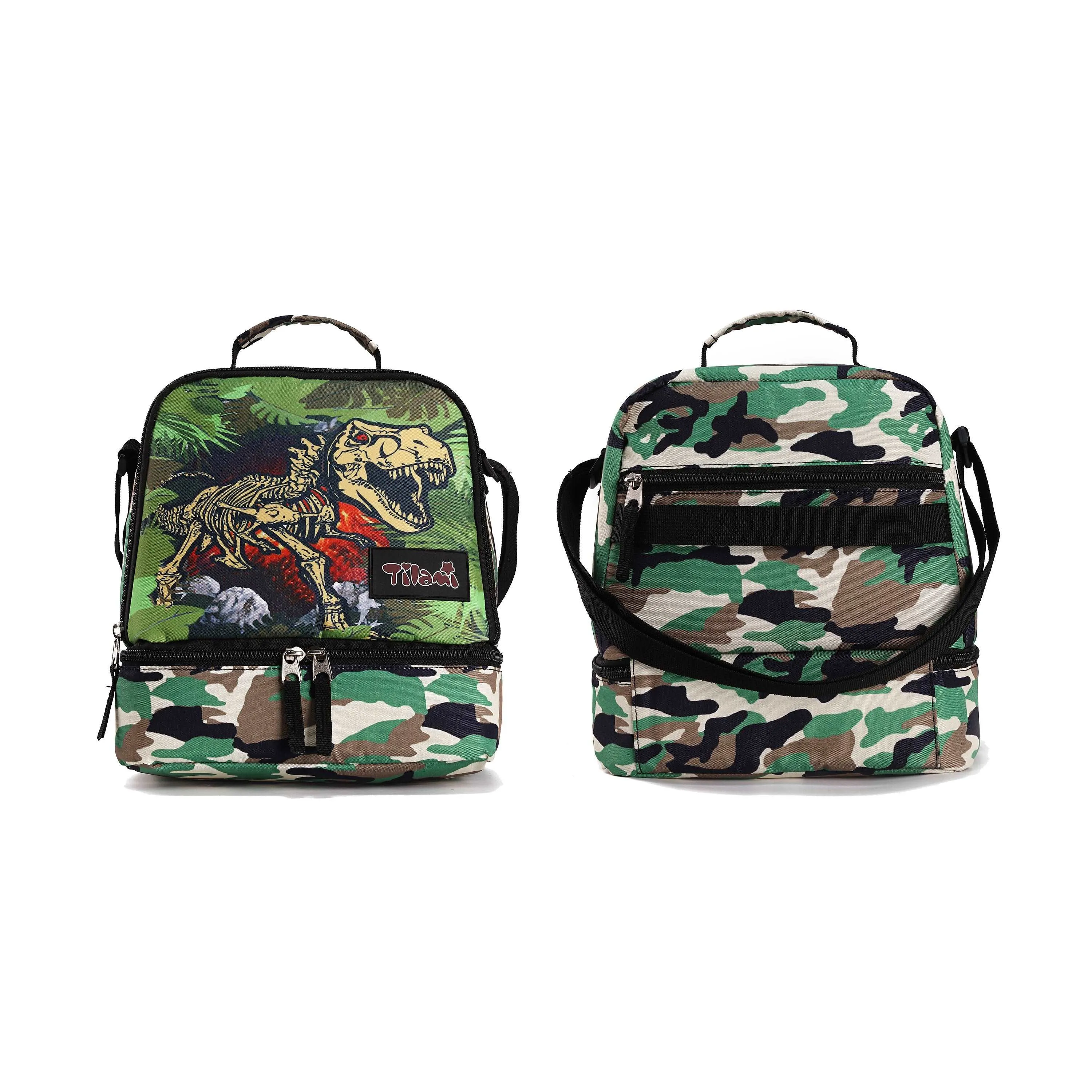 Tilami Green Dinosaur 19 inch Kids Rolling Backpack with Matching Lunch Bag