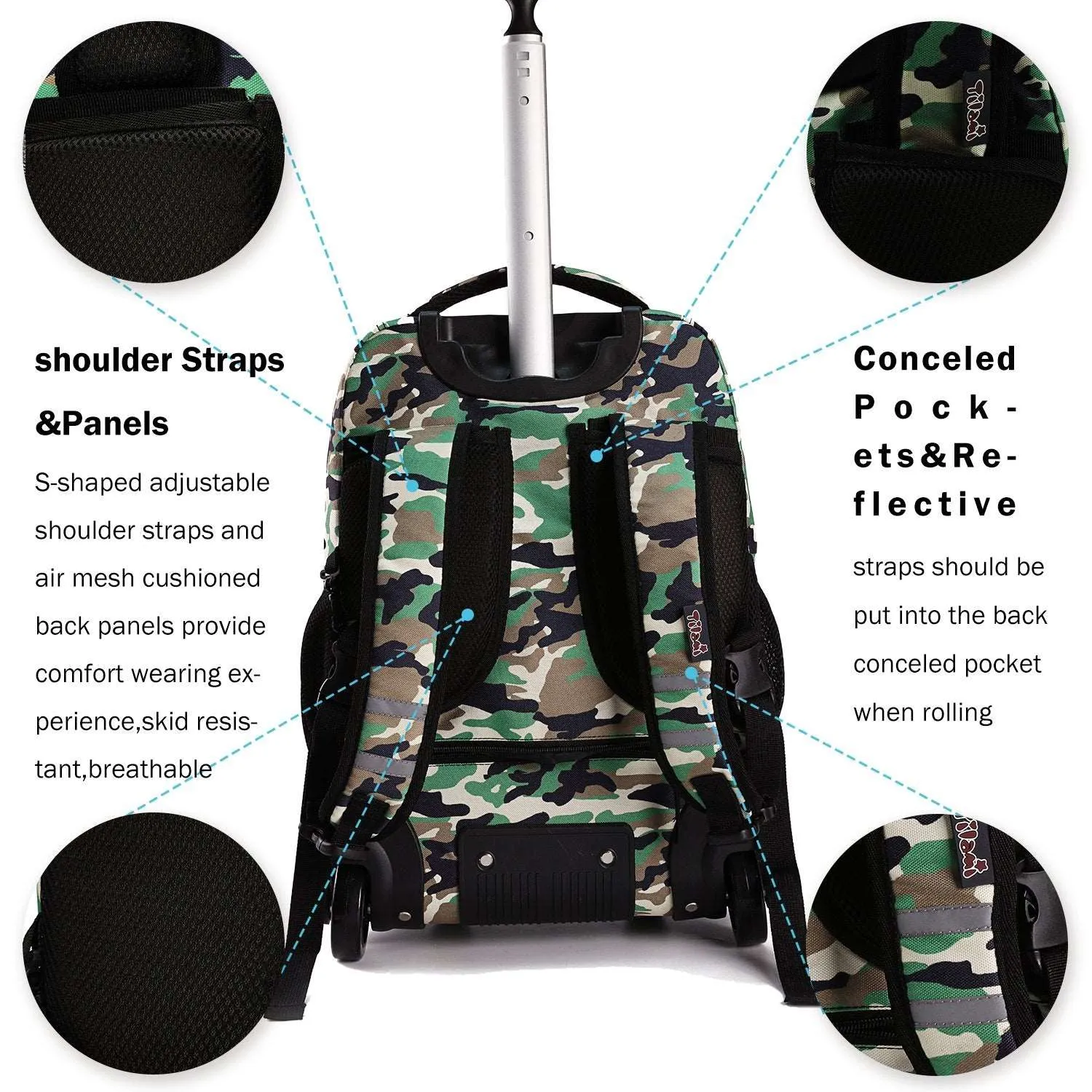 Tilami Green Dinosaur 19 inch Kids Rolling Backpack with Matching Lunch Bag