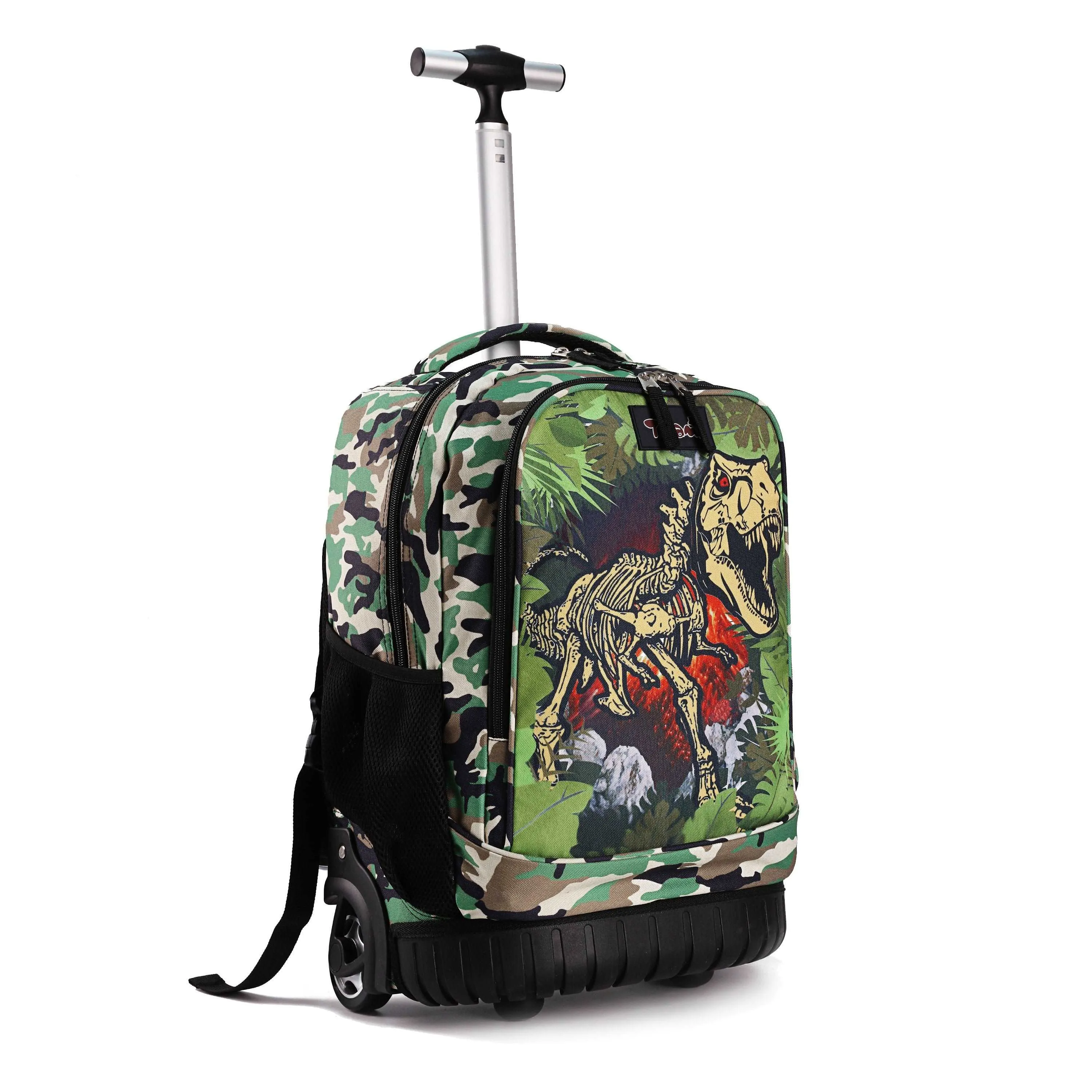 Tilami Green Dinosaur 19 inch Kids Rolling Backpack with Matching Lunch Bag