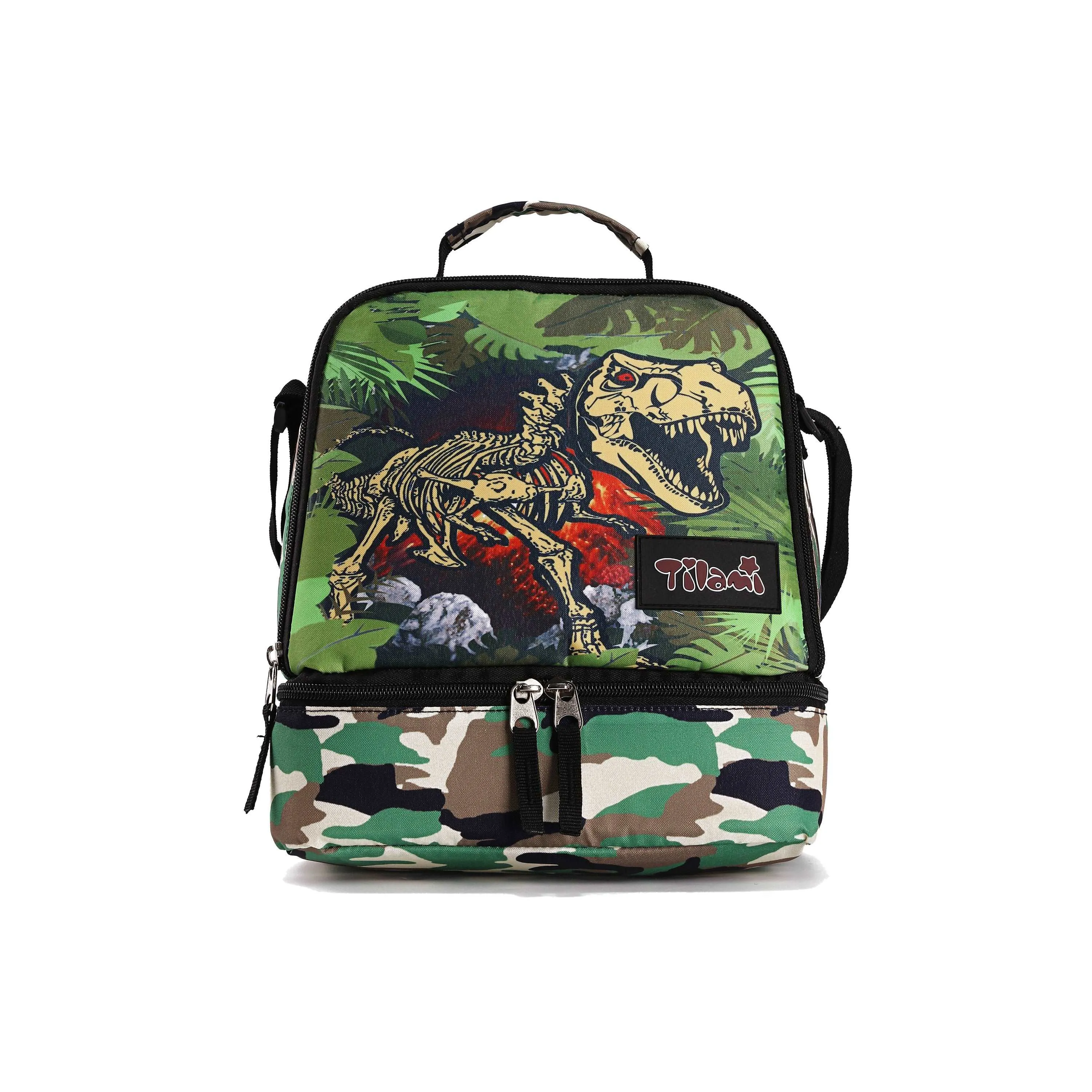 Tilami Green Dinosaur 19 inch Kids Rolling Backpack with Matching Lunch Bag