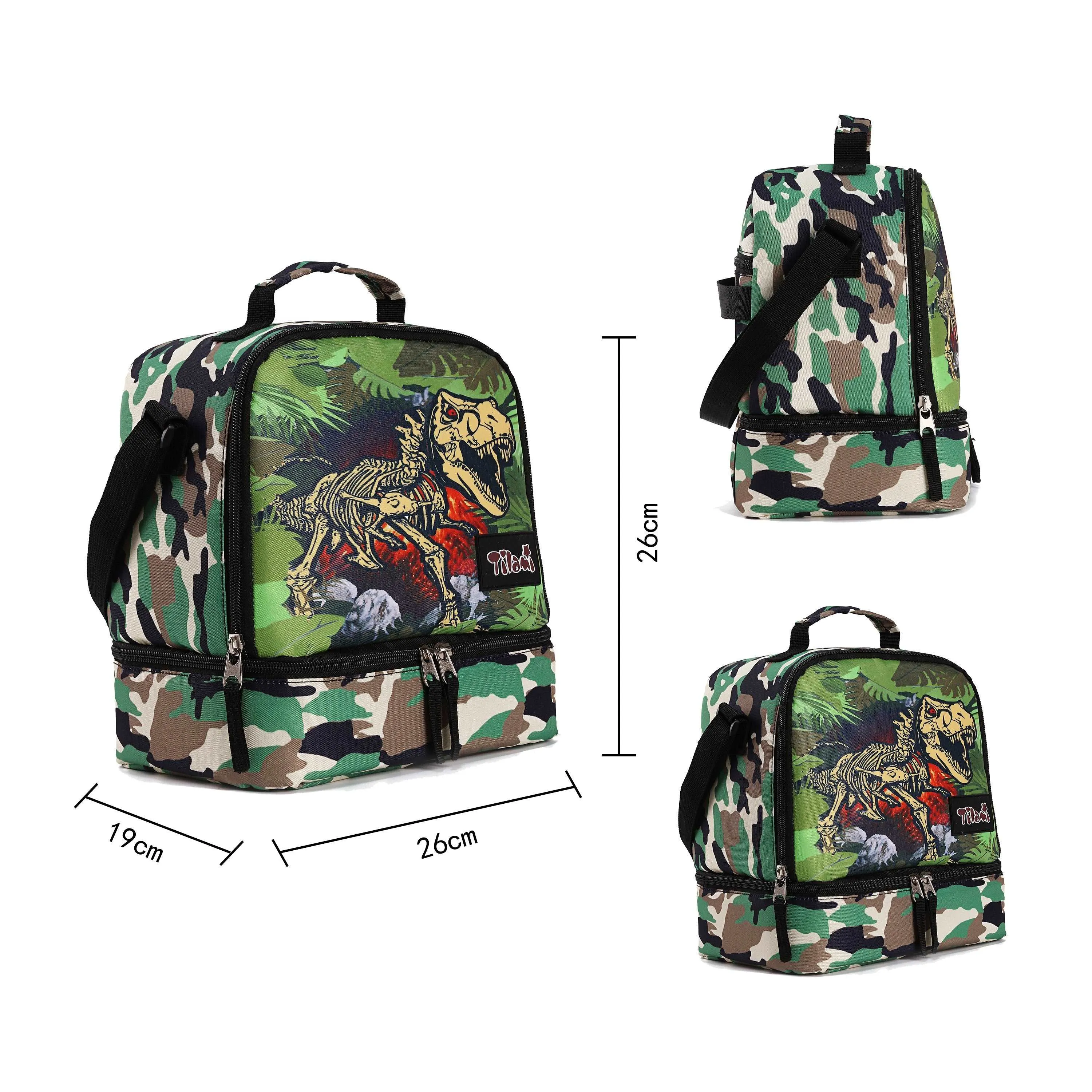 Tilami Green Dinosaur 19 inch Kids Rolling Backpack with Matching Lunch Bag
