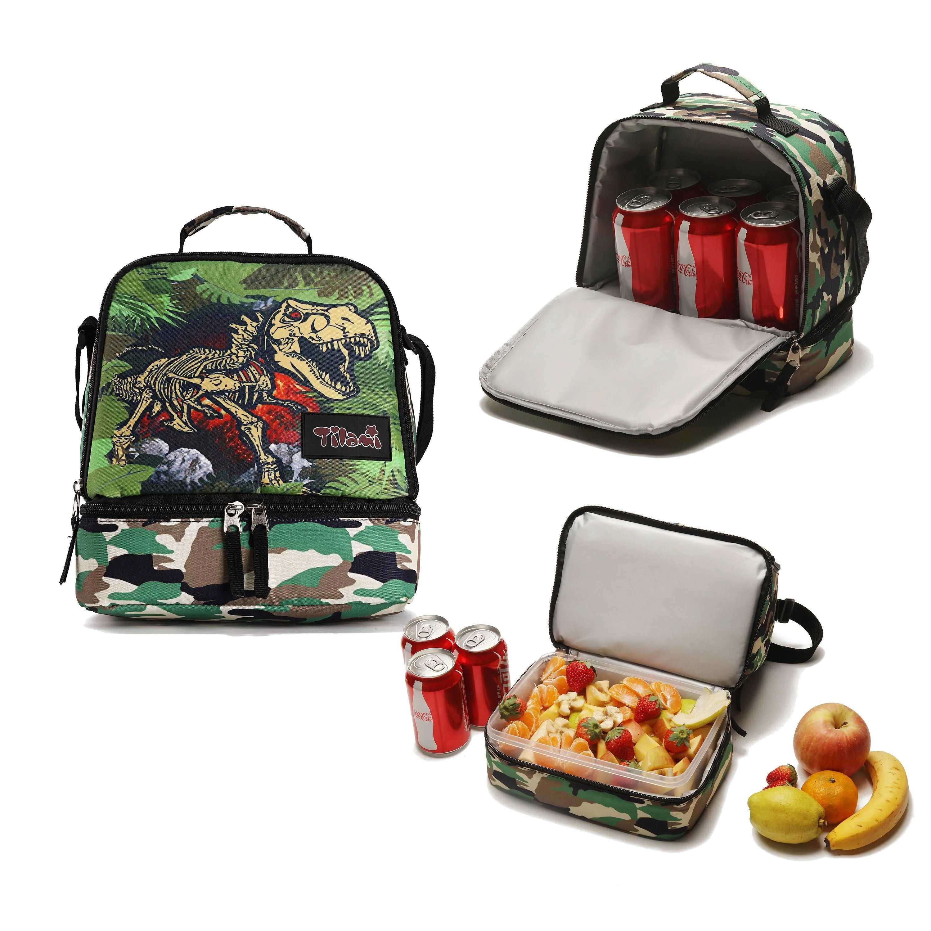 Tilami Green Dinosaur 19 inch Kids Rolling Backpack with Matching Lunch Bag