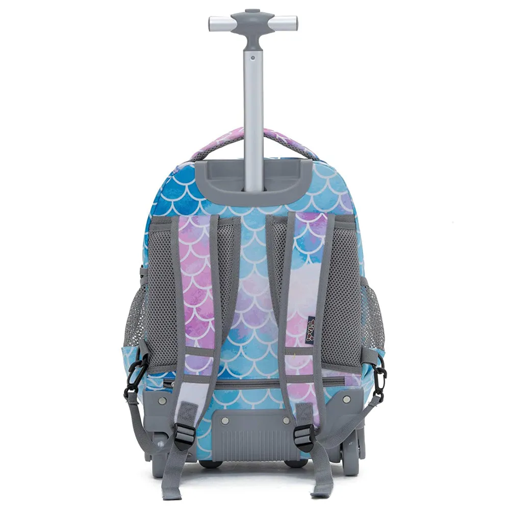 Tilami Purple Mermaid Scale Rolling Backpack 18 Inch Kids Wheeled Backpack
