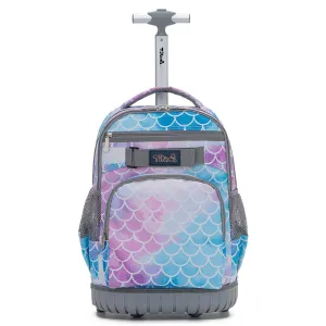Tilami Purple Mermaid Scale Rolling Backpack 18 Inch Kids Wheeled Backpack
