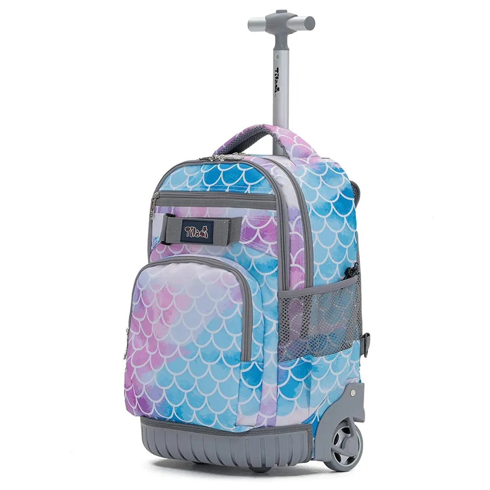 Tilami Purple Mermaid Scale Rolling Backpack 18 Inch Kids Wheeled Backpack