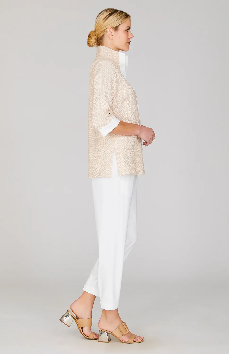 Tiled Jacquard High Neck Shirt