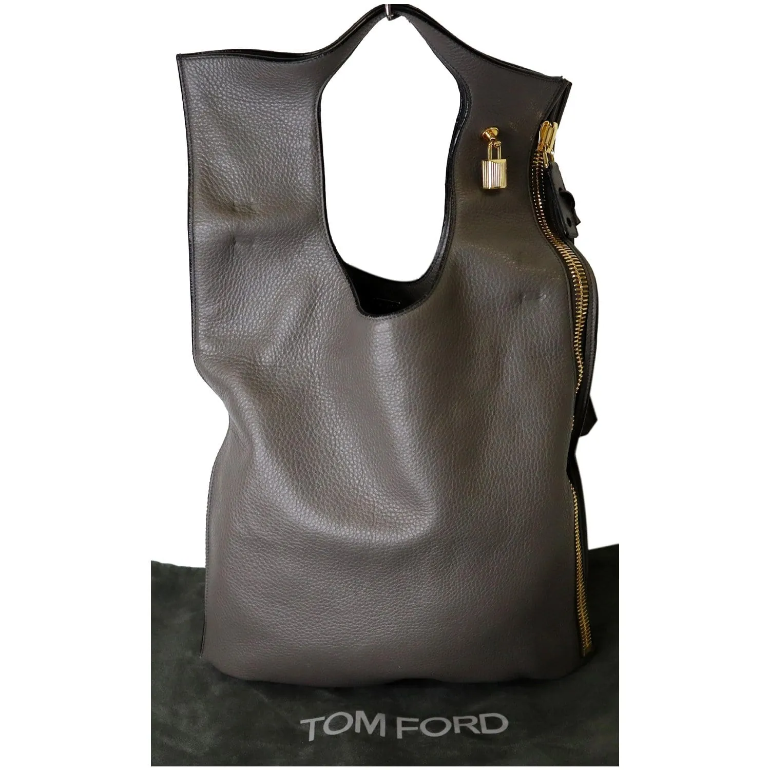 TOM FORD Alix Padlock Zip Fold-over Leather Shoulder Bag Grey
