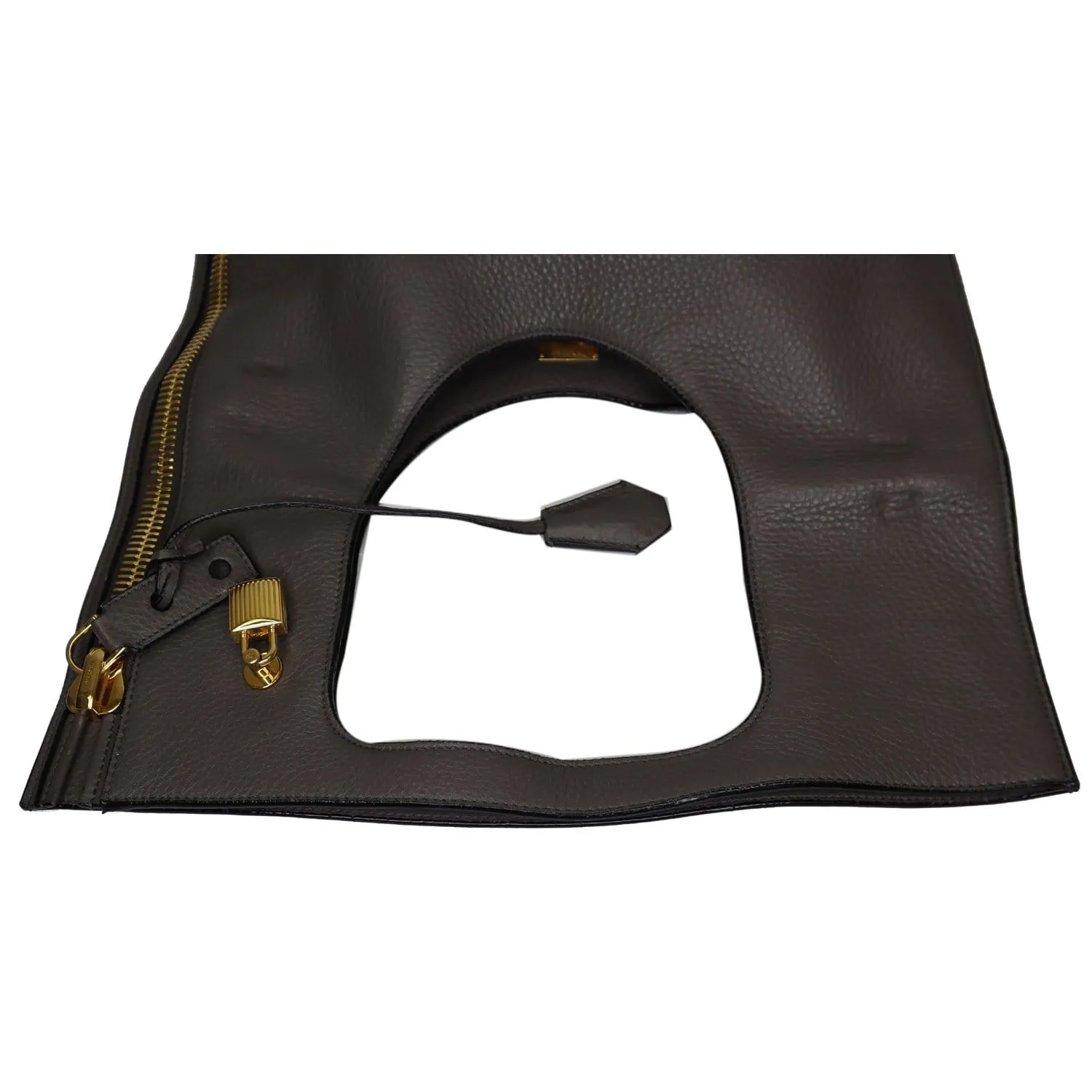 TOM FORD Alix Padlock Zip Fold-over Leather Shoulder Bag Grey