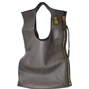 TOM FORD Alix Padlock Zip Fold-over Leather Shoulder Bag Grey