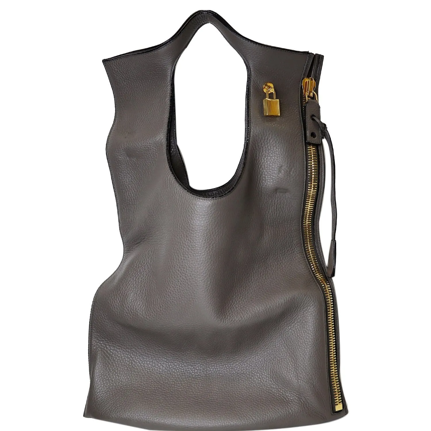 TOM FORD Alix Padlock Zip Fold-over Leather Shoulder Bag Grey