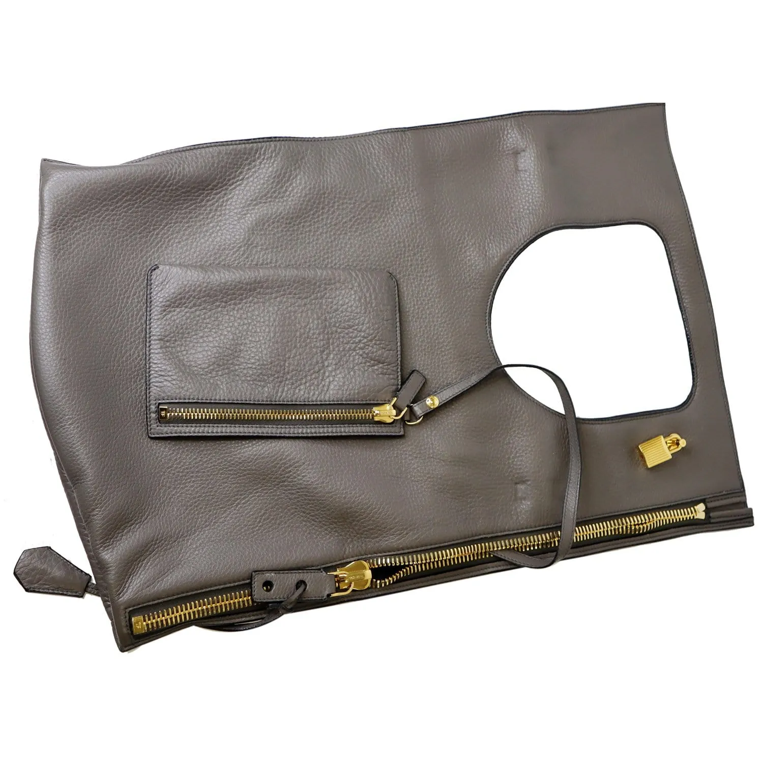 TOM FORD Alix Padlock Zip Fold-over Leather Shoulder Bag Grey