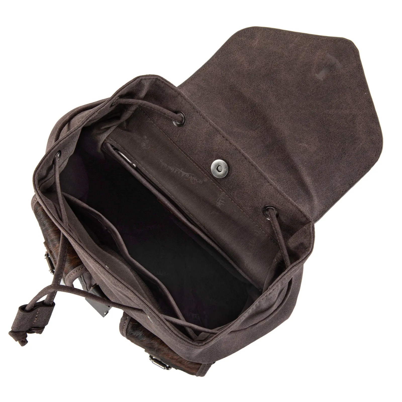 TR185-9110   Trinity Ranch Genuine Hair-On Cowhide Tooled Backpack - Coffee