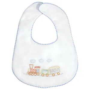 Train Shadow Embroidered w/Blue Gingham Trim Bib