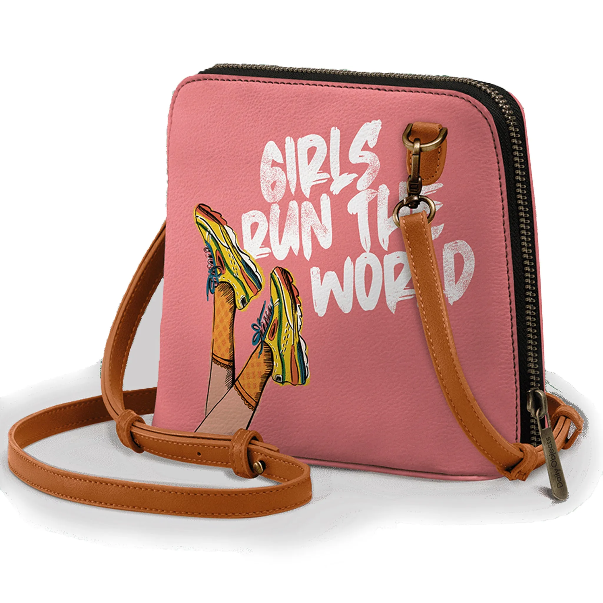Trapeze Crossbody Bag - Girls Run The World, Pink