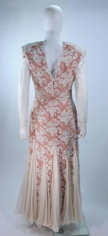 TRAVILLA Lace Gown with Nude Underlay Size 4-6