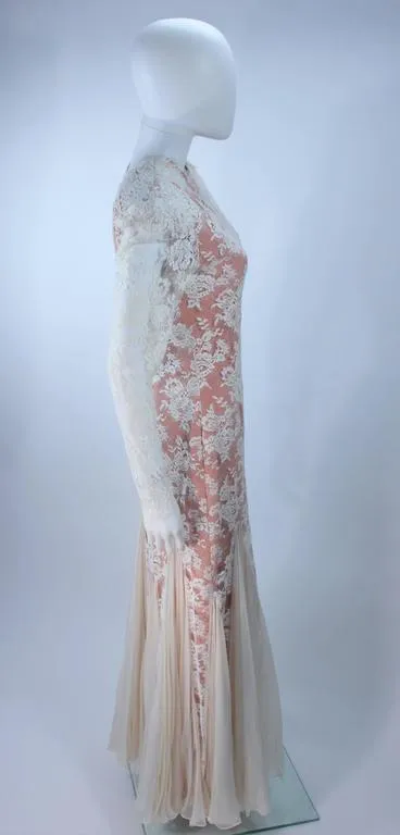 TRAVILLA Lace Gown with Nude Underlay Size 4-6