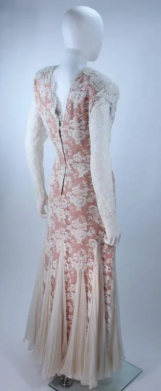 TRAVILLA Lace Gown with Nude Underlay Size 4-6