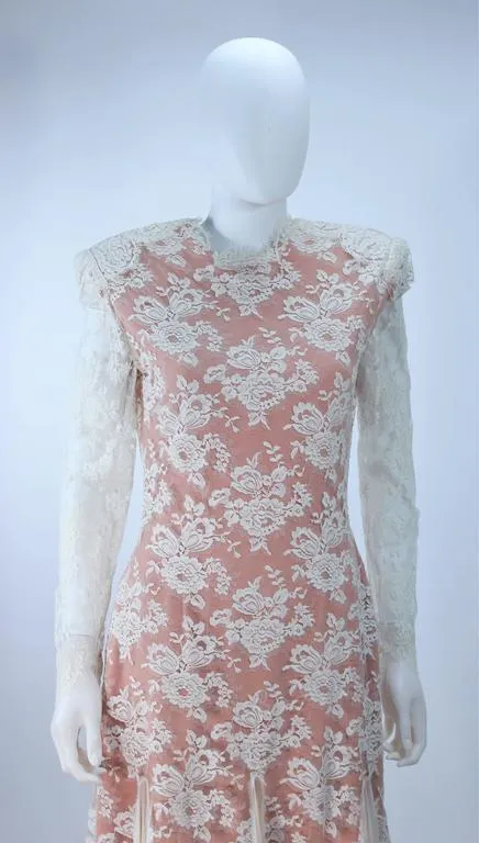 TRAVILLA Lace Gown with Nude Underlay Size 4-6