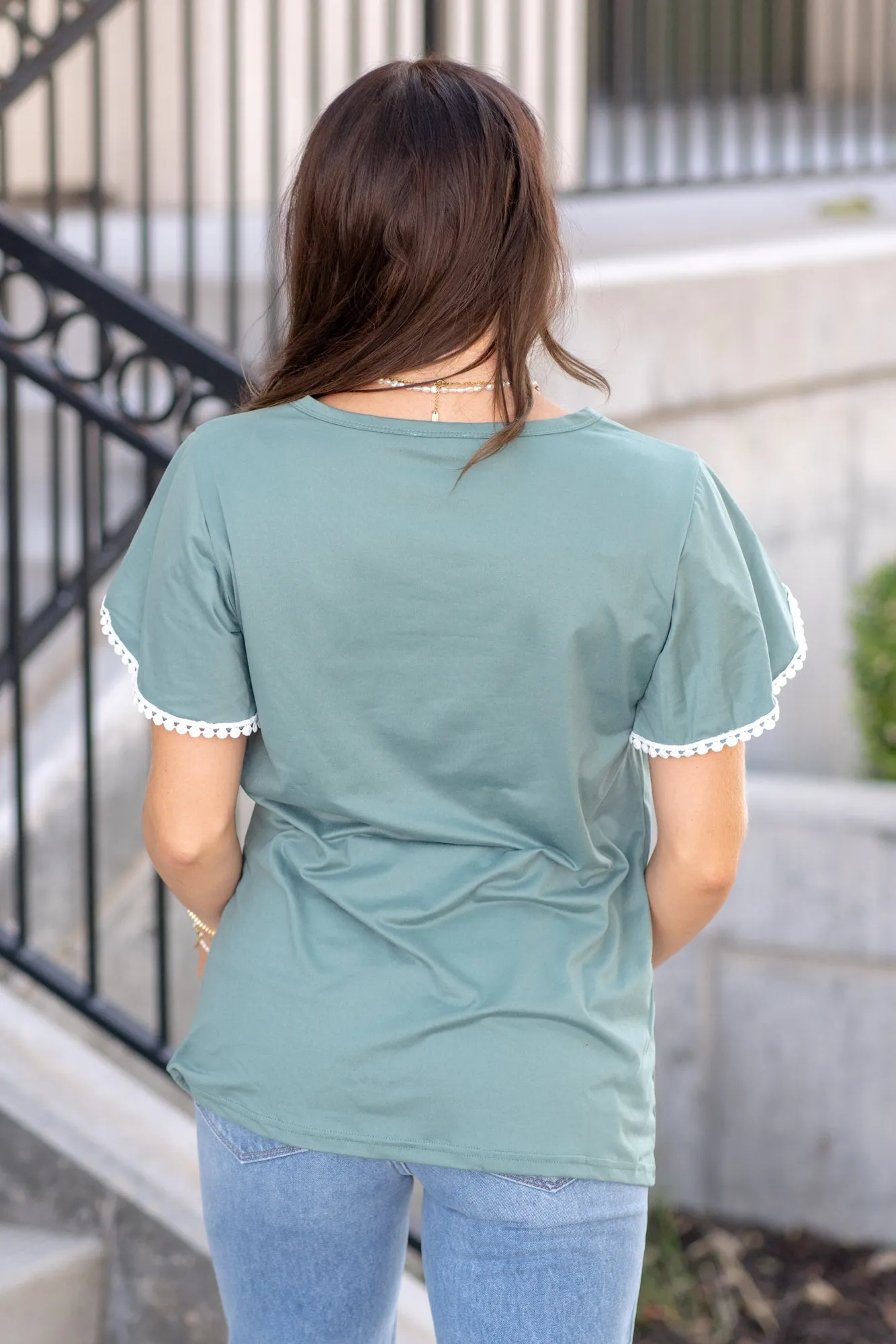 Trim Flutter Sleeve Round Neck T-Shirt