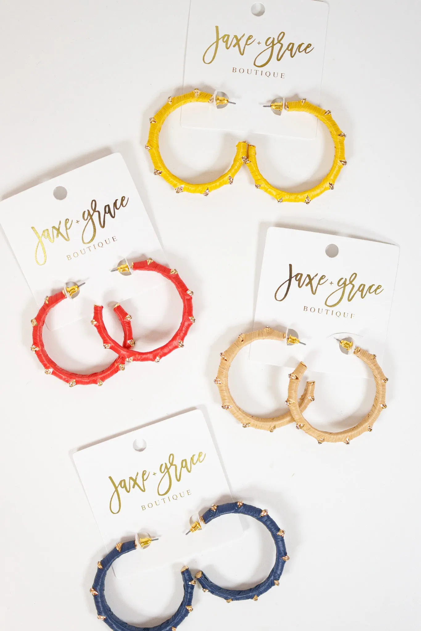 Trimmed Crystal & Wrapped Raffia Hoops, VARIOUS