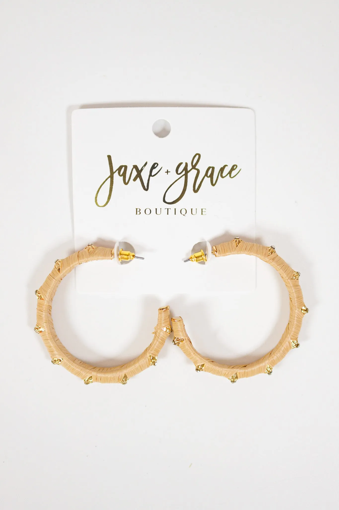 Trimmed Crystal & Wrapped Raffia Hoops, VARIOUS