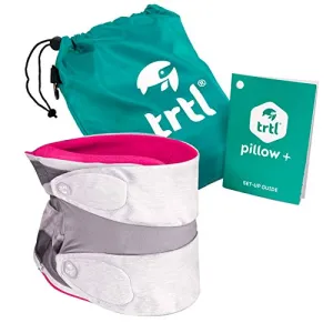 trtl Pillow Plus, Travel Pillow - Fully Adjustable Neck Pillow for Airplane Travel, Car, Bus and Rail. (Pink) Includes Water Proof Carry Bag and Setup Guide Travel Accessories