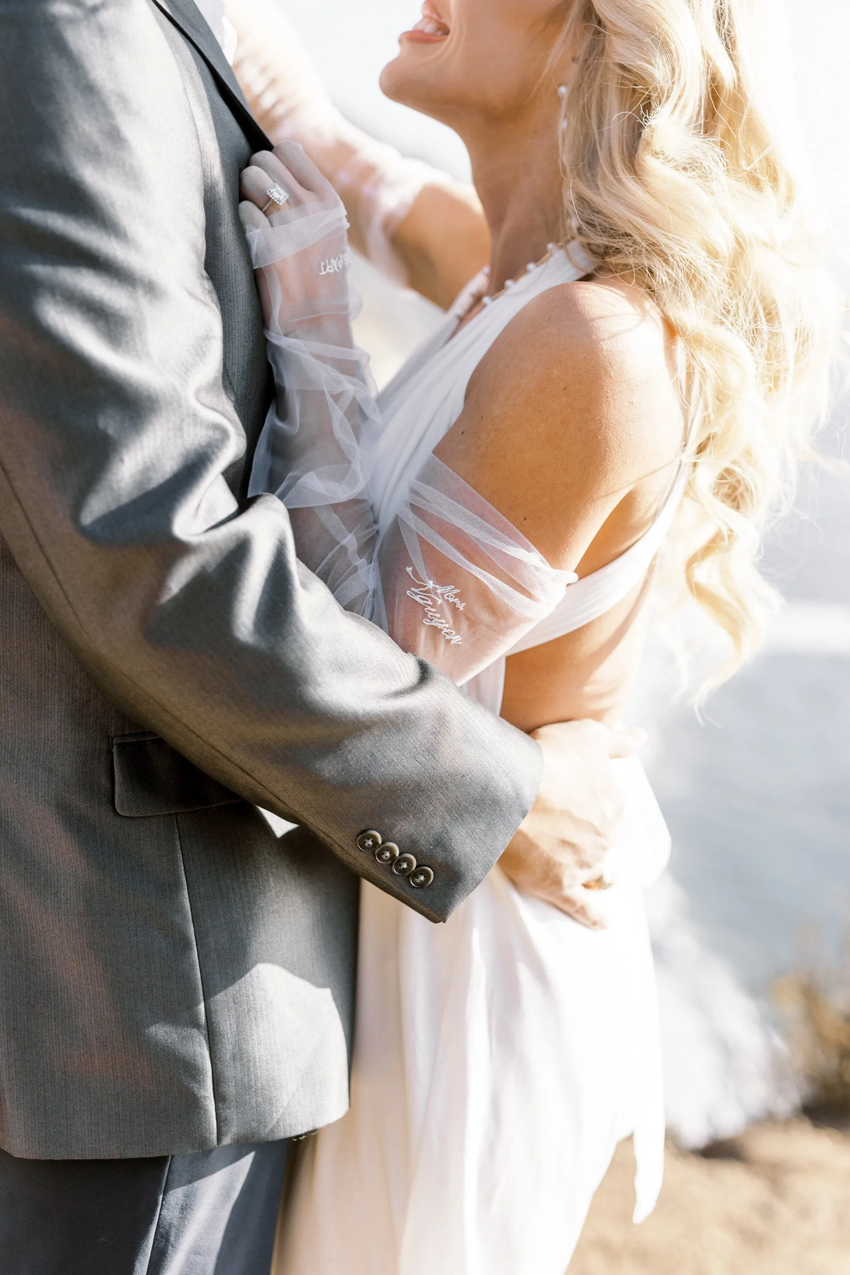 Tulle Fingerless Bridal Glove Set with Embroidered Last Name