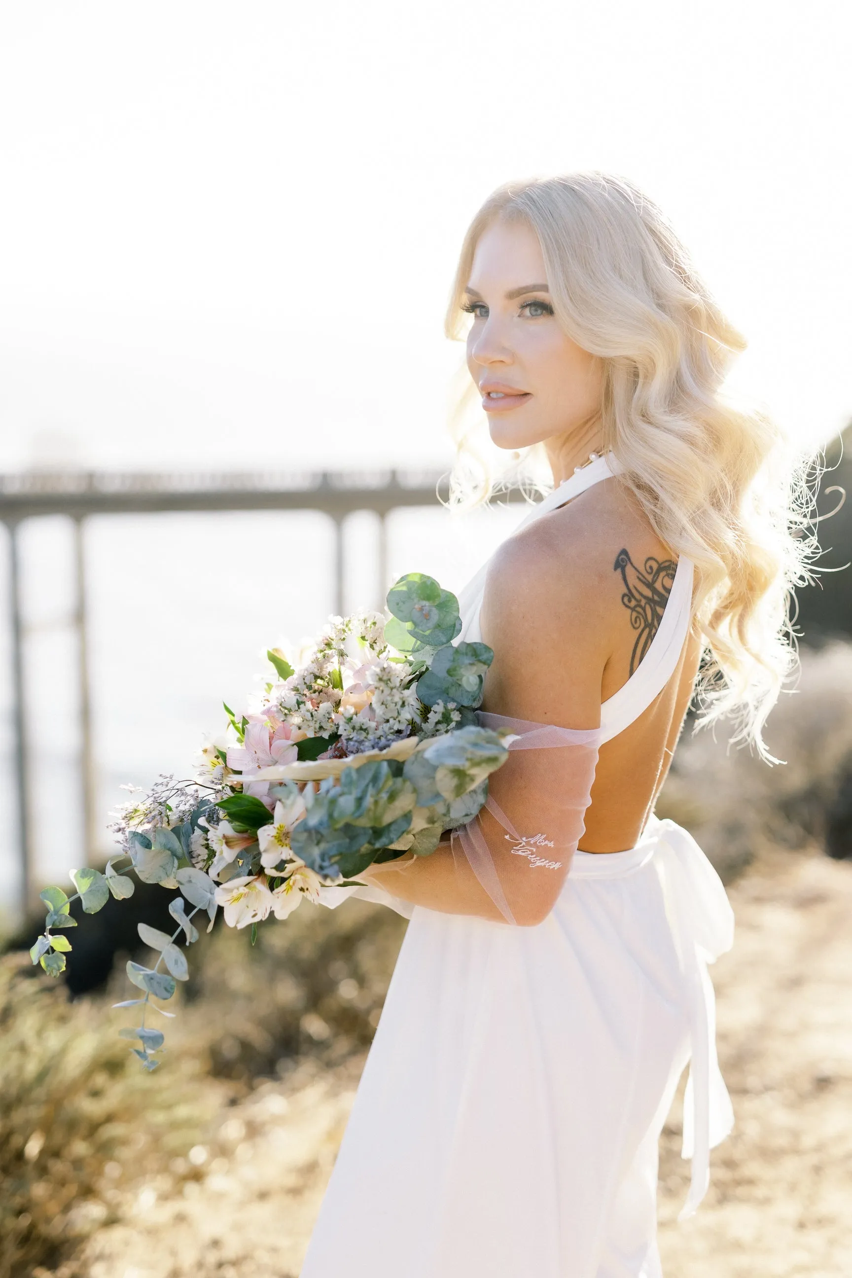 Tulle Fingerless Bridal Glove Set with Embroidered Last Name