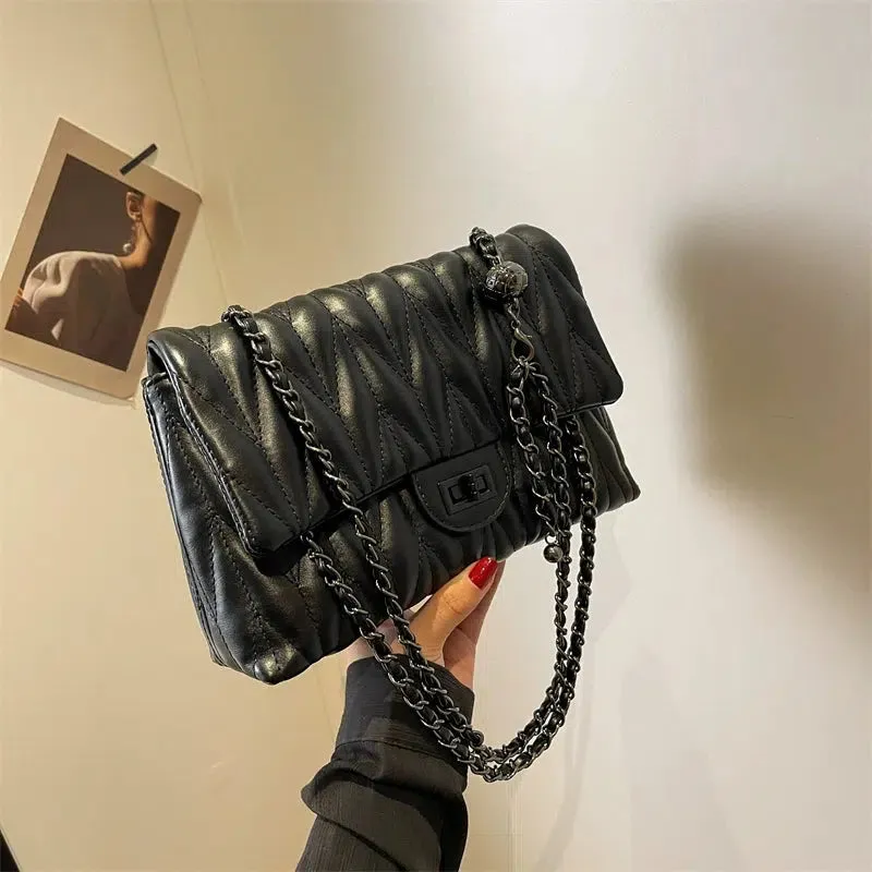 Turn Lock Closure Quilted Shoulder Bag