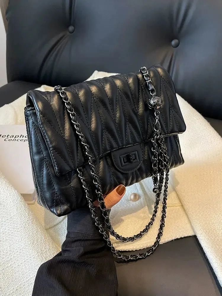 Turn Lock Closure Quilted Shoulder Bag