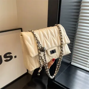 Turn Lock Closure Quilted Shoulder Bag