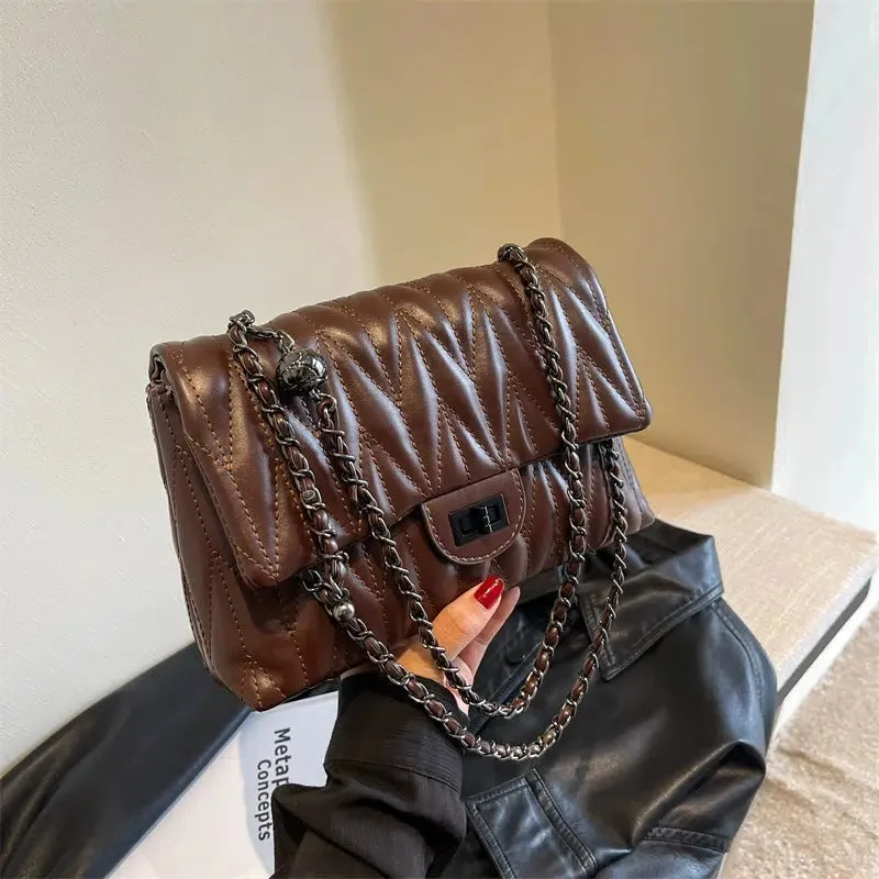 Turn Lock Closure Quilted Shoulder Bag