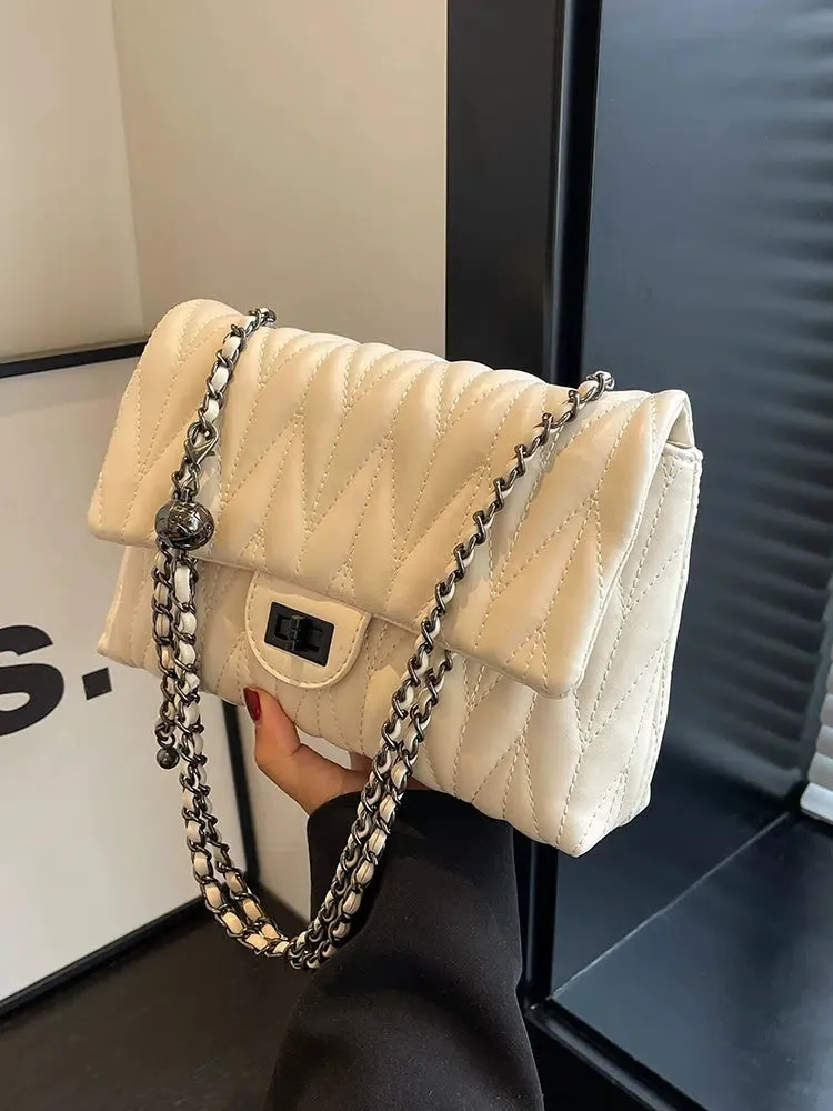 Turn Lock Closure Quilted Shoulder Bag