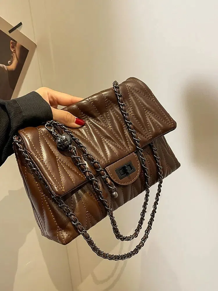 Turn Lock Closure Quilted Shoulder Bag