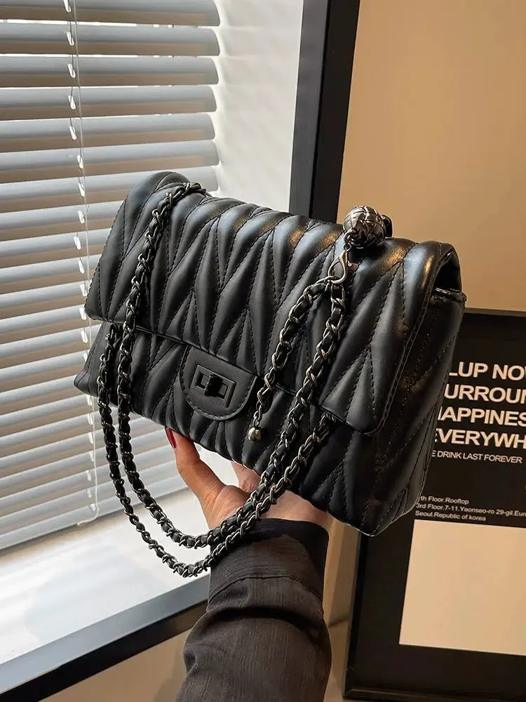Turn Lock Closure Quilted Shoulder Bag