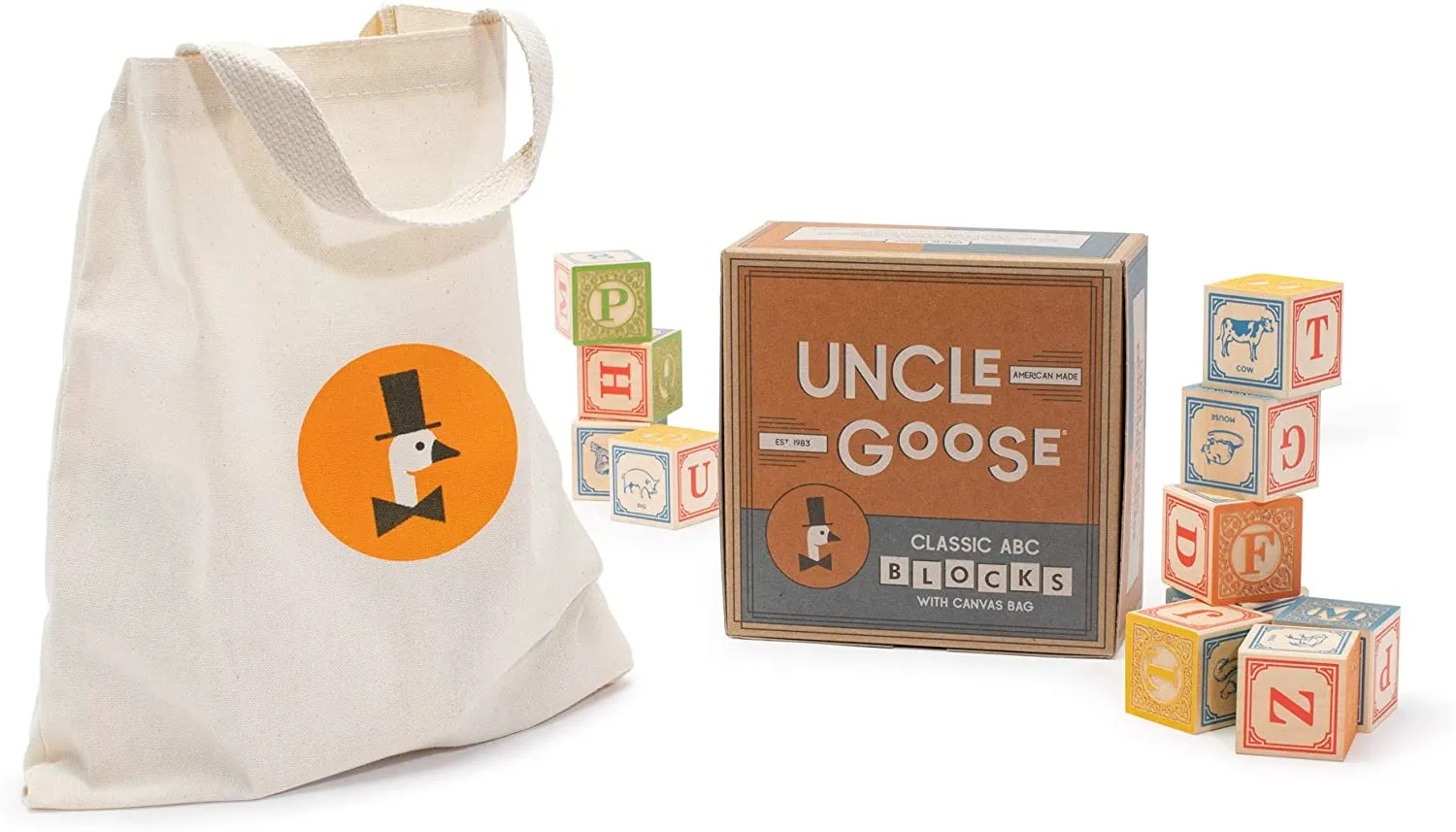 Uncle Goose Classic ABC Blocks with Canvas Bag