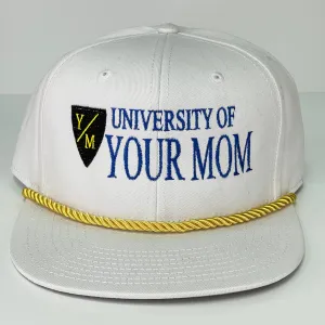 University of Your Mom Vintage White Snapback Hat Cap with Rope Custom Embroidered