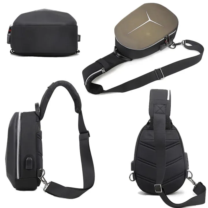 USB Men’s Hard Shoulder Password Crossbody bag
