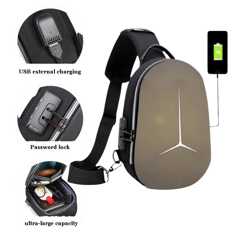 USB Men’s Hard Shoulder Password Crossbody bag