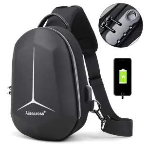USB Men’s Hard Shoulder Password Crossbody bag