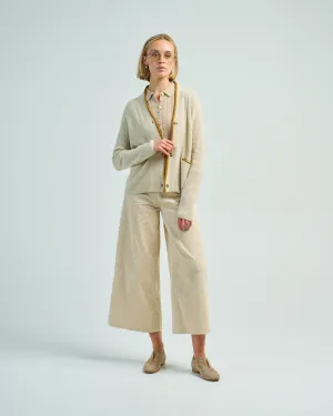 v-neck pockets trimmed cardigan