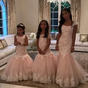 vestido de novia pink flower girl dresses 2020 Lace Applique mermaid toddle little girl dresses 2021