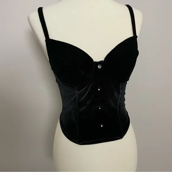 Victorias Secret Corset Bra Velvet Velour Push Up Padded Underwire Black