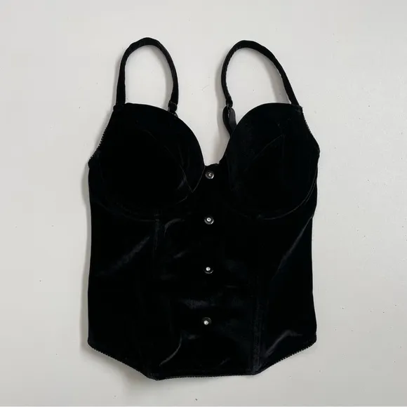 Victorias Secret Corset Bra Velvet Velour Push Up Padded Underwire Black